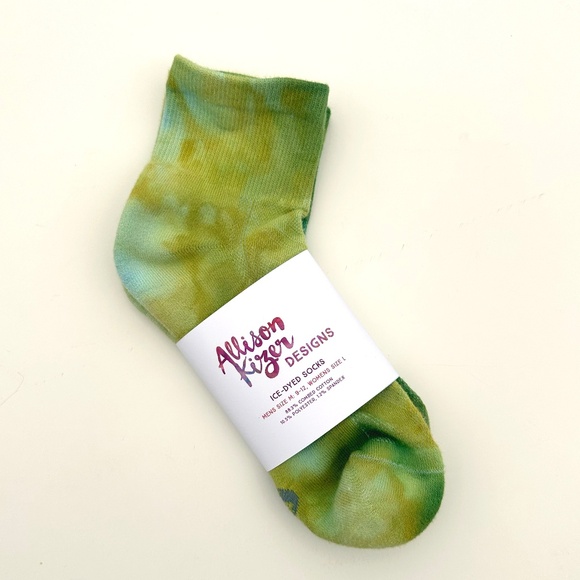 Jade Green Mens Tie Dye Sock Ice Dye Ankle Socks Lime Green Mid Crew Hand Dyed - Picture 3 of 5